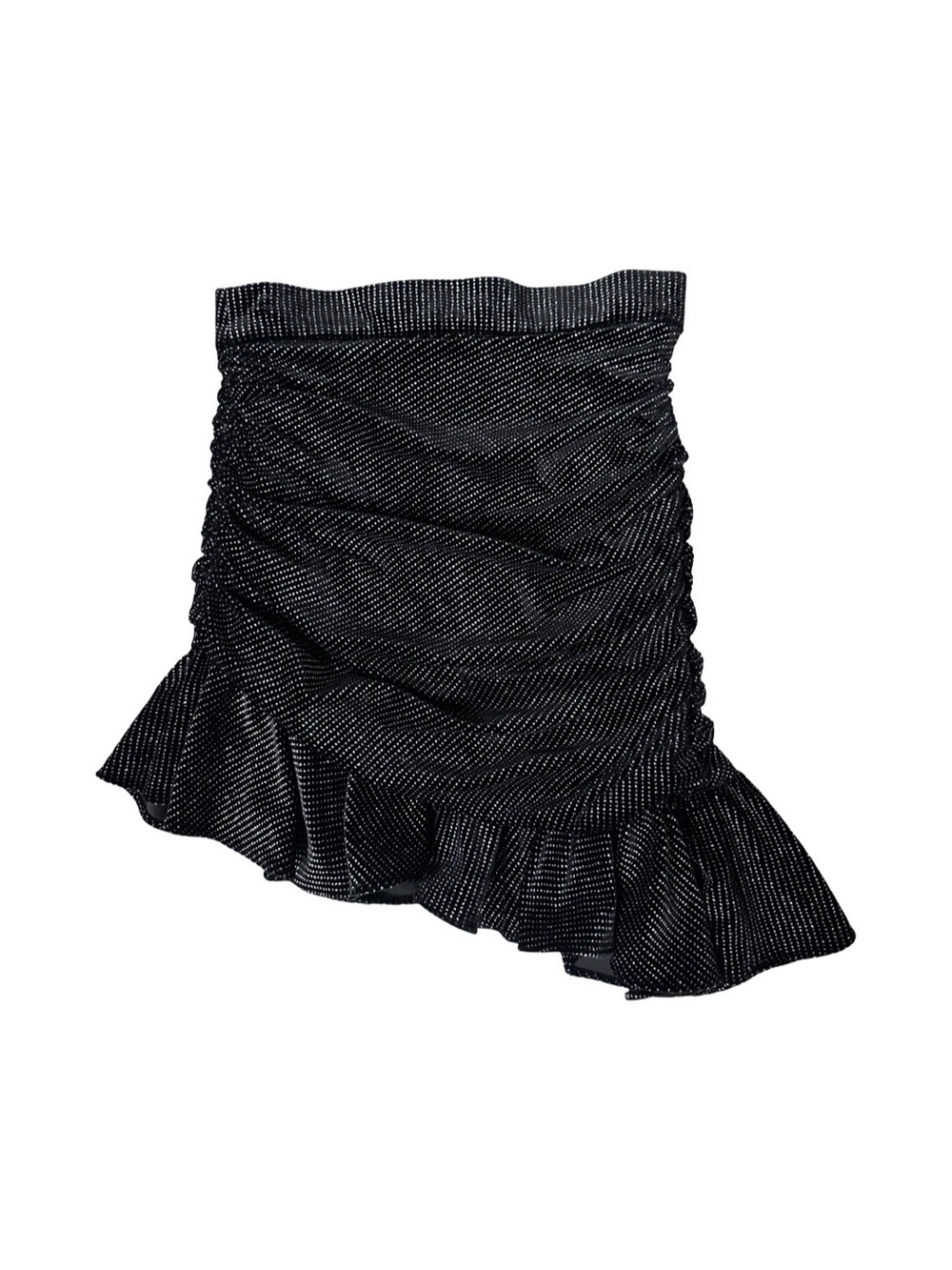 Zara Black Metallic Silver Asymmetrical Ruched Ruffle Mini Skirt sz XS 0